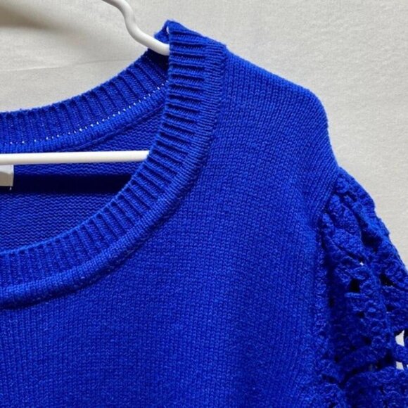Liz Claiborne Women's 0X Knit Sweater Top Deep Royal Crochete Short Sleeves NWT - Picture 4 of 15